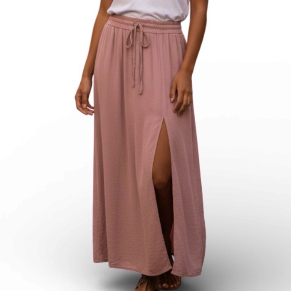 Hem and Thread Satin Maxi Skirt Size L Pink Boho Cottagecore NWT Resortwear